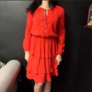 Anthropologie Red Tiered Keyhole Midi Dress